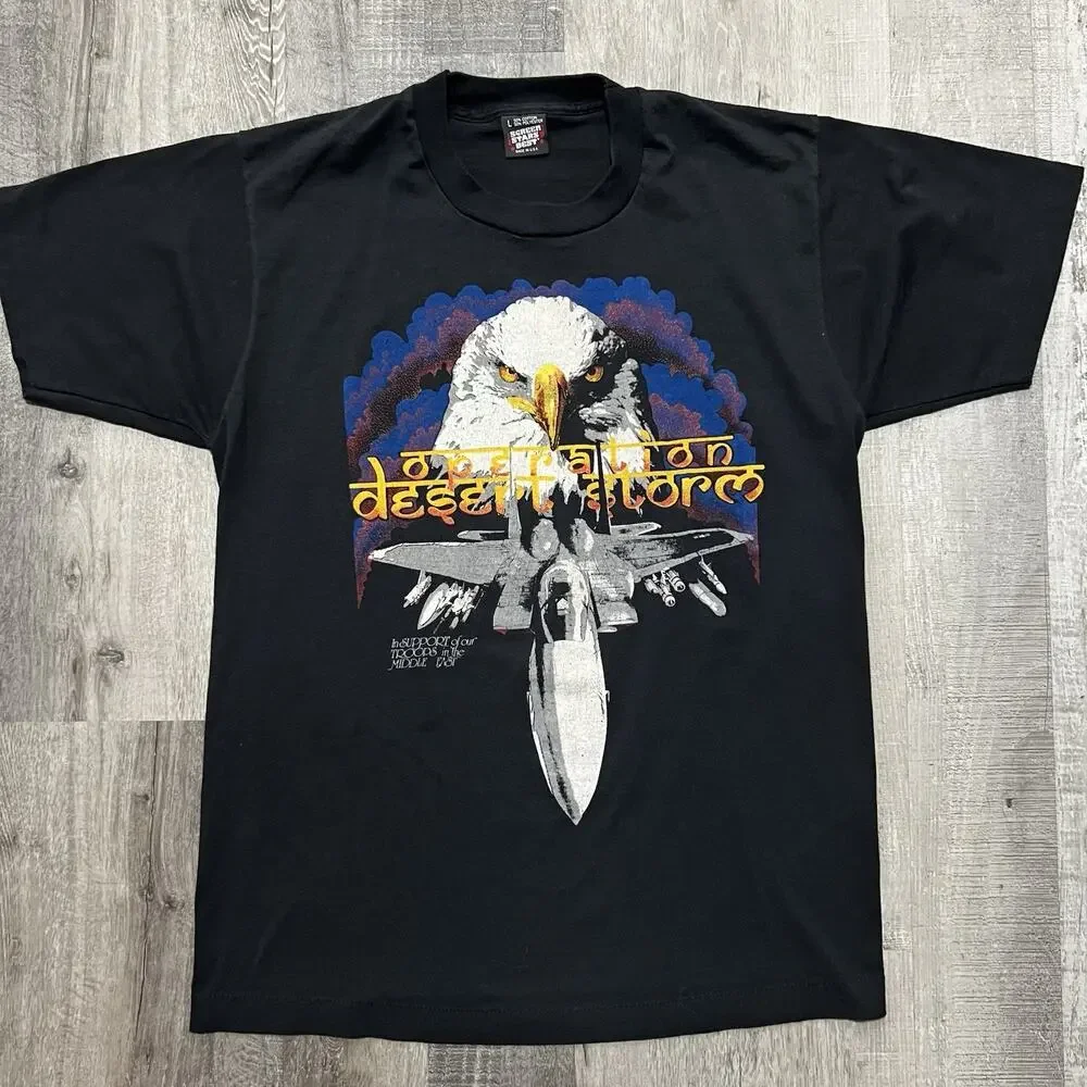 DESERT STORM Shirt 80s 90s Vtg Screen Stars Eagle Troops Middle East Military L